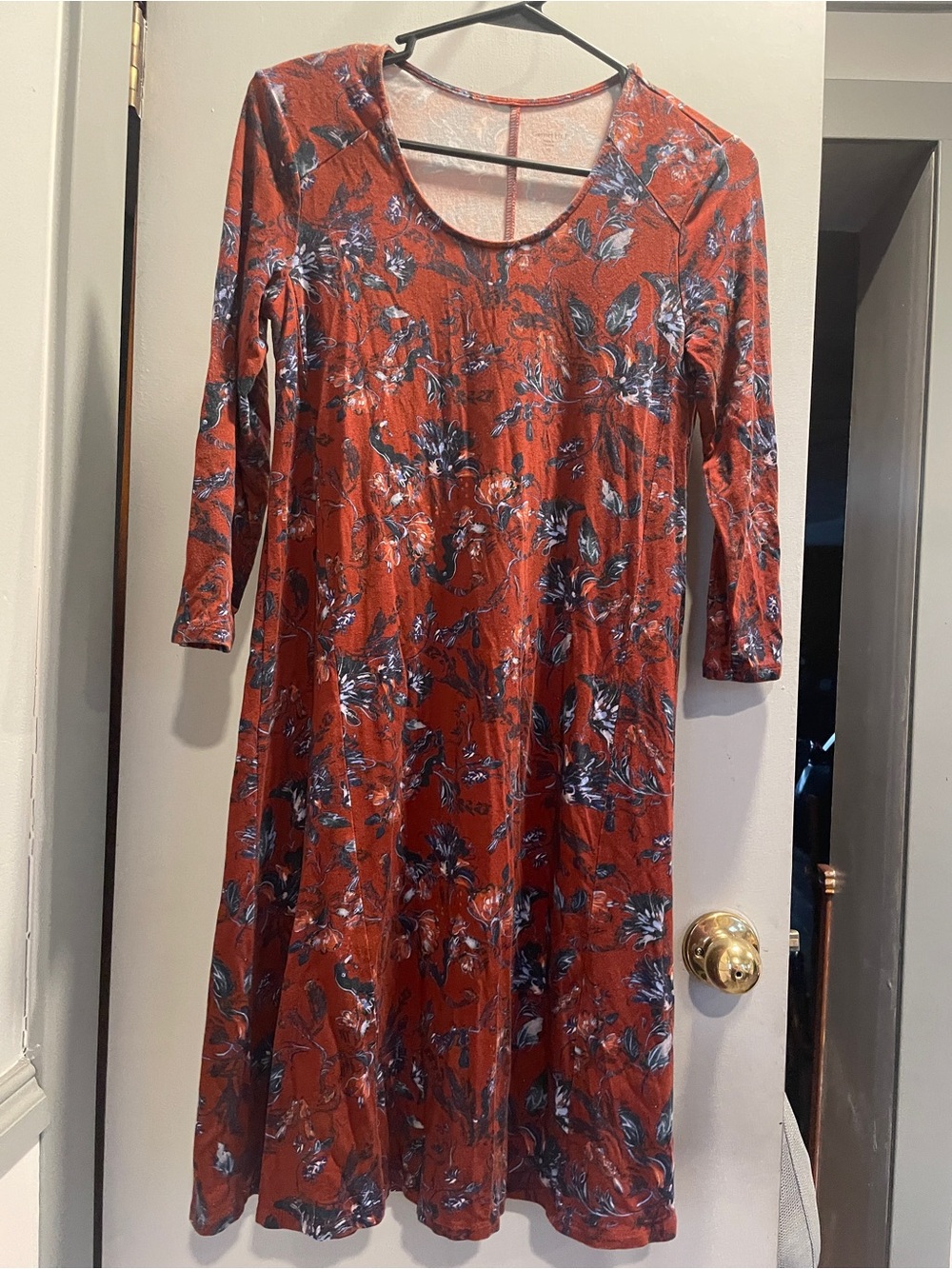 Garnet Hill Rust Floral Scoop-Neck Long Sleeve Dress size XS